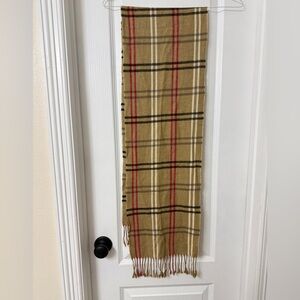 Cejon Scarf Italian Scarf 11''x 64'' Fringe Brown Plaid Black Cream Red Tan